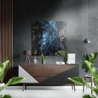 Blue Flame Black Marble Metal Wall Art