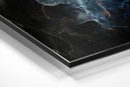 Blue Flame Black Marble Metal Wall Art