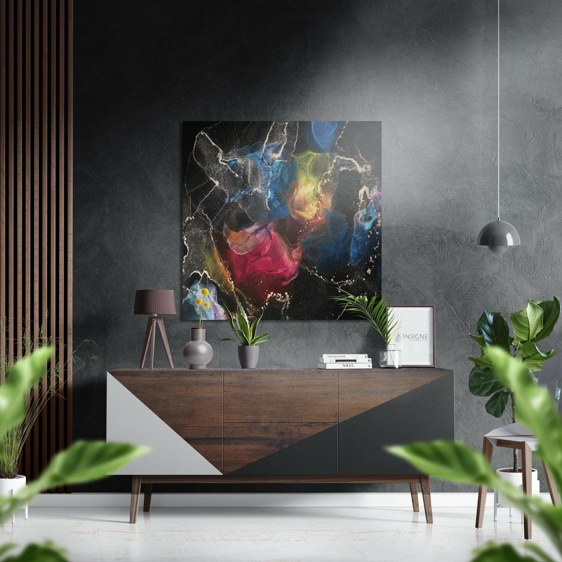 Rainbow ink bloom metal wall art