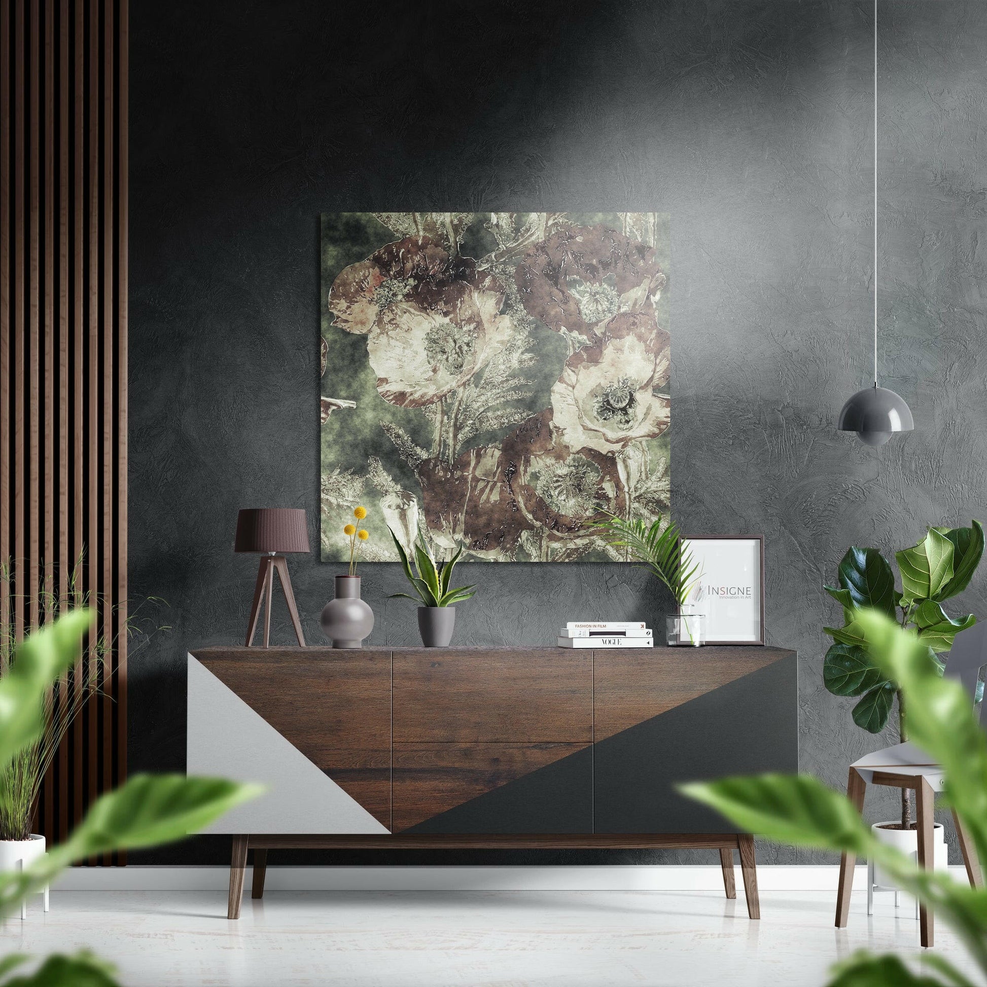 Vintage Beige Poppies floral metal wall art