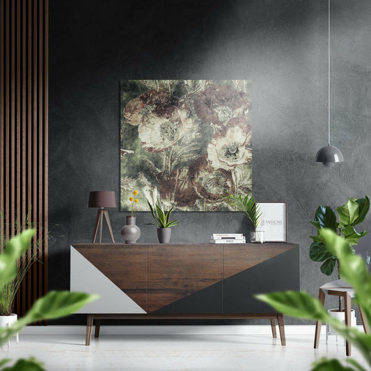 Vintage Beige Poppies floral metal wall art