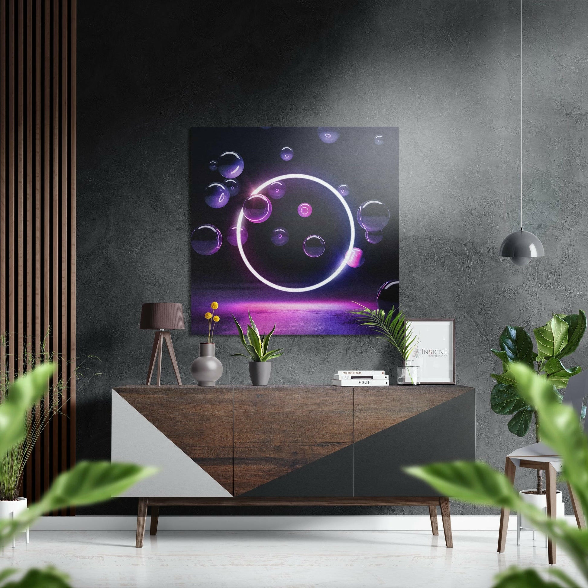 Bubbles abstract brushed aluminum metal wall art