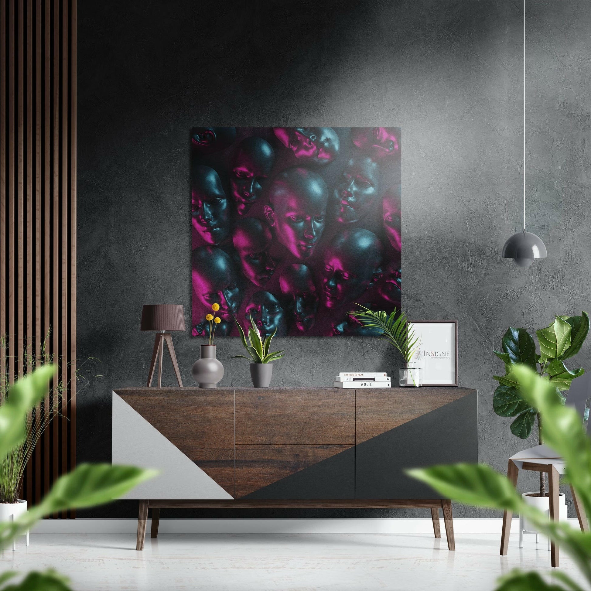 Heads metal wall art panel with abstract heads design