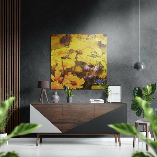 Golden Yellow Cosmos Blooms metal wall art aluminum dibond print