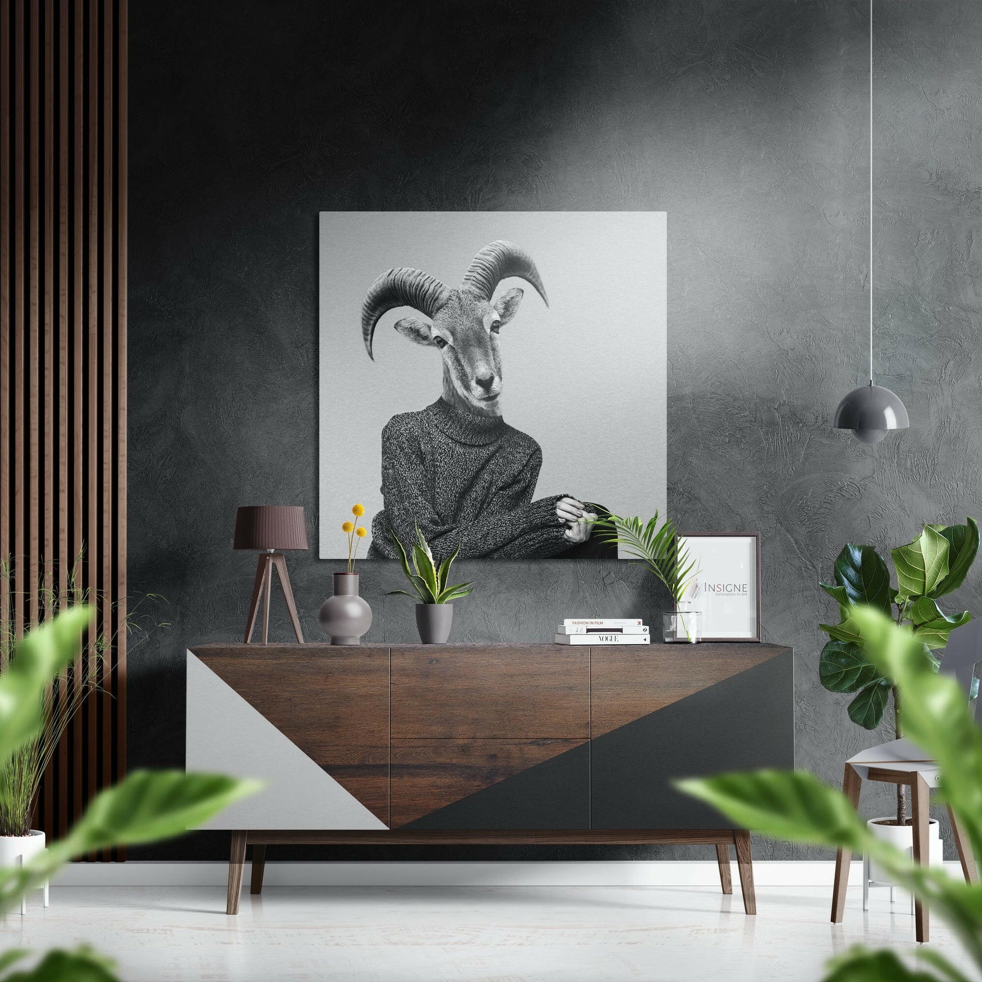 Goat-headed design metal wall art
