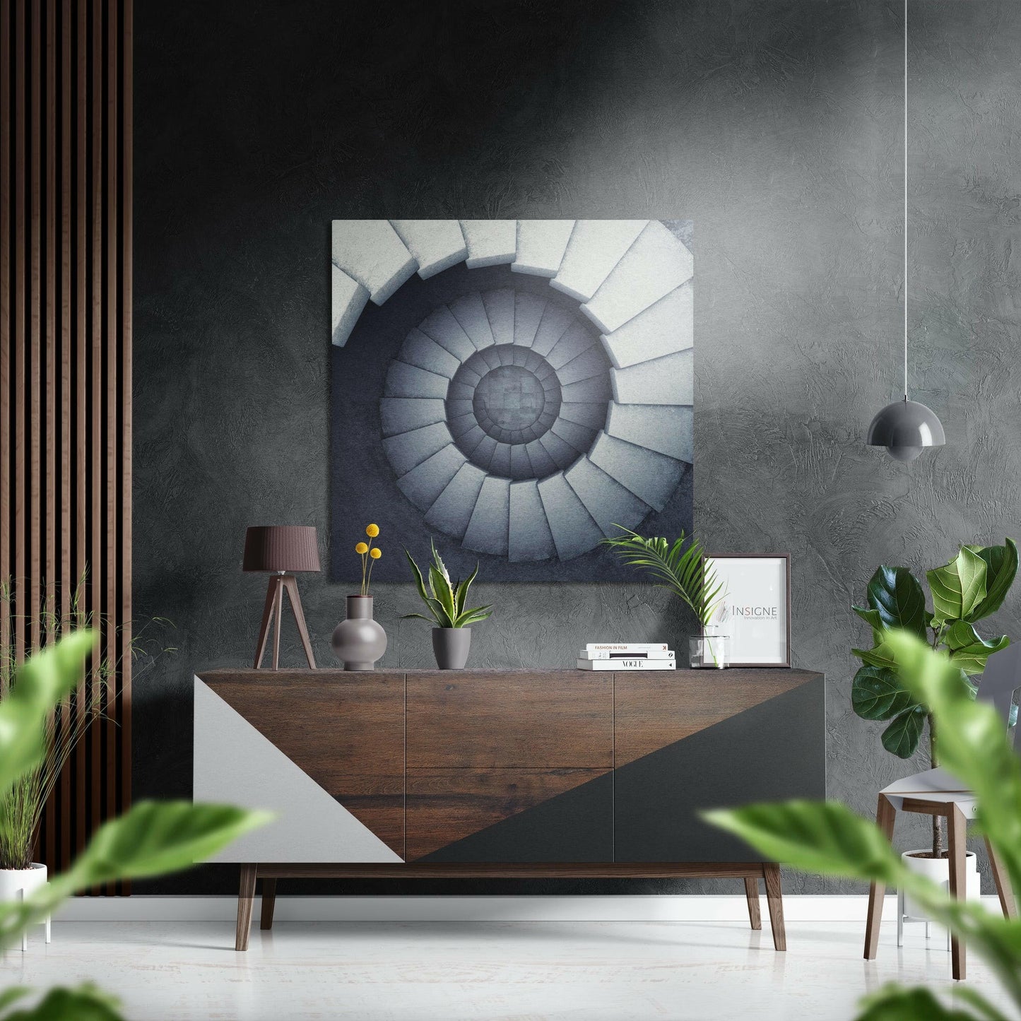 Staircase metal wall art geometric design
