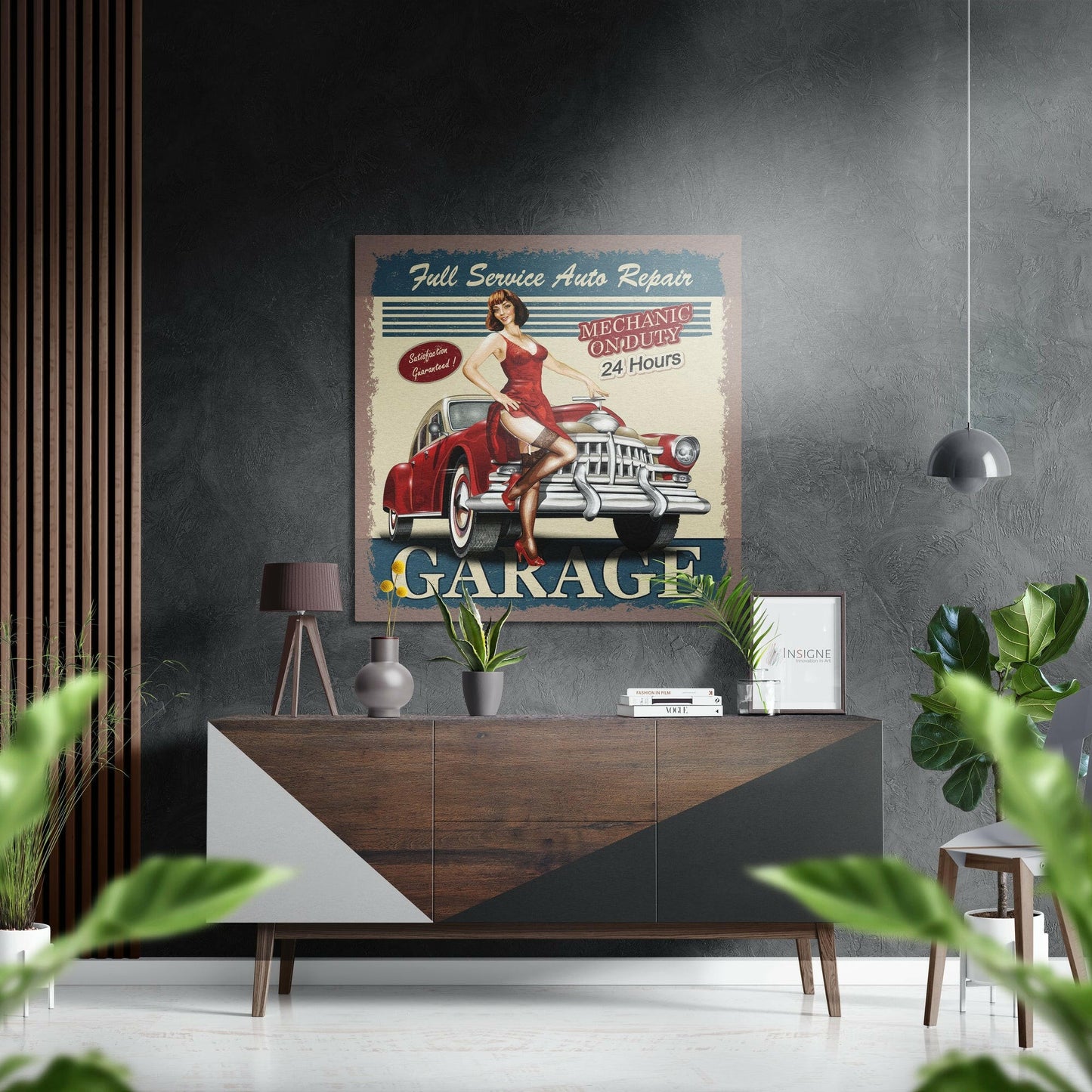 Vintage garage aluminum dibond wall art