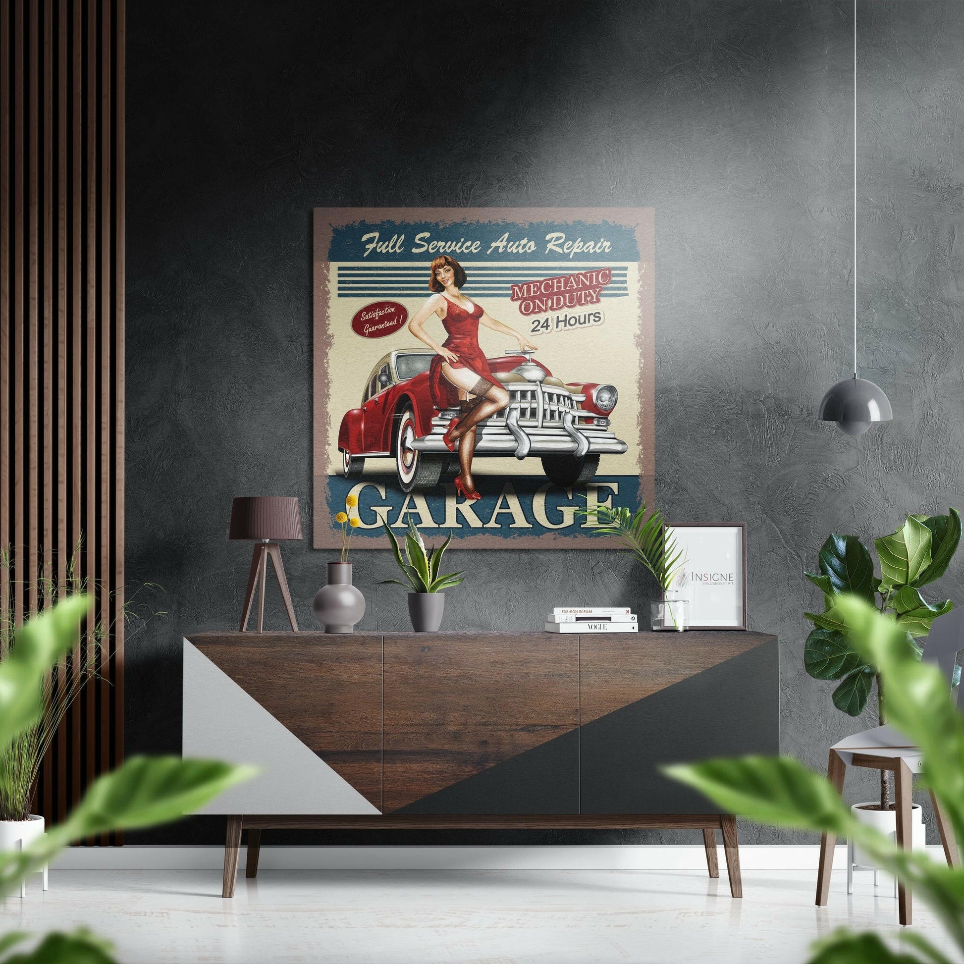 Vintage garage aluminum dibond wall art