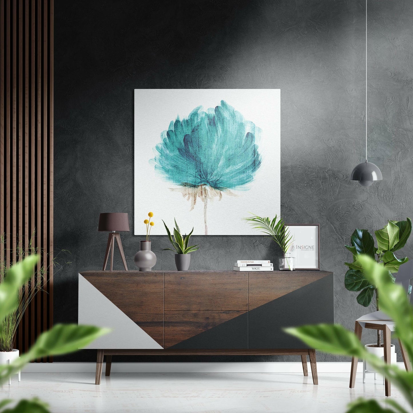 Teal watercolor flower metal wall art