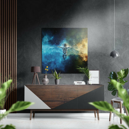 Astronaut blue nebula metal wall art