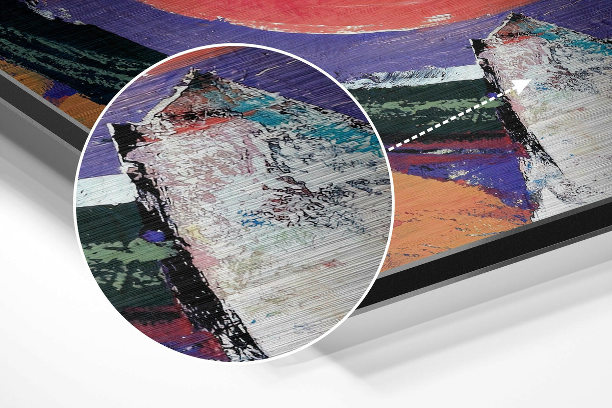 Magnified detail of the brushed metal grain showing through the concentric circle abstract print