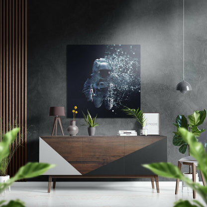 Pixel dissolving astronaut metal wall art