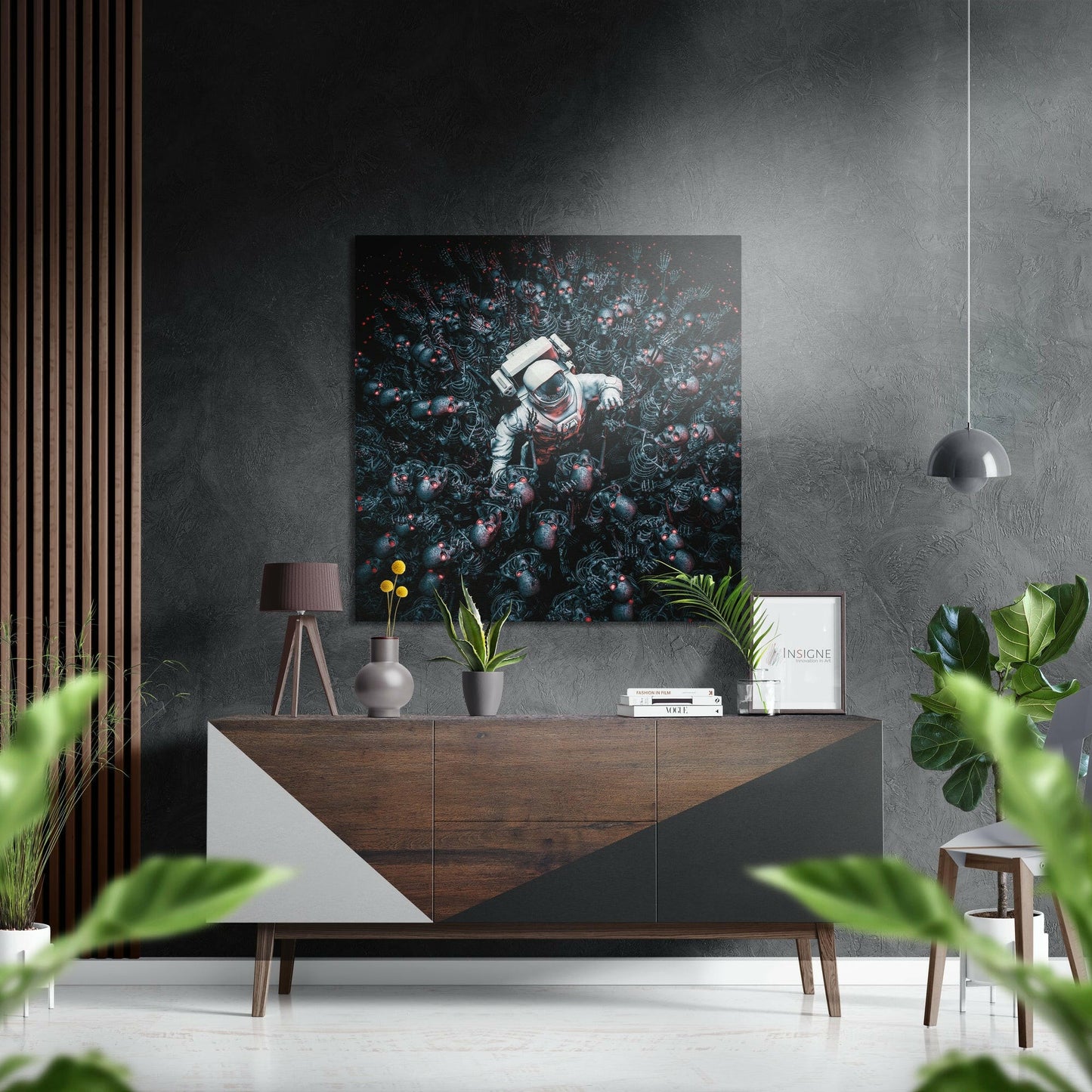 Android Cemetery metal wall art hanging on a modern wall