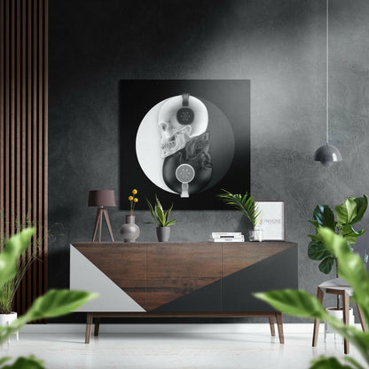 Ying Yang Skulls metal wall art