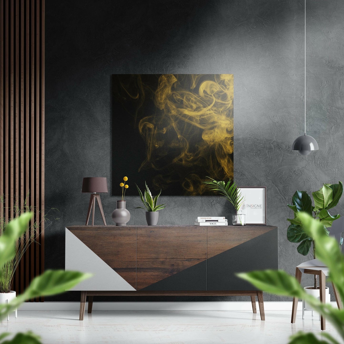Yellow Smoke brushed aluminum metal wall art