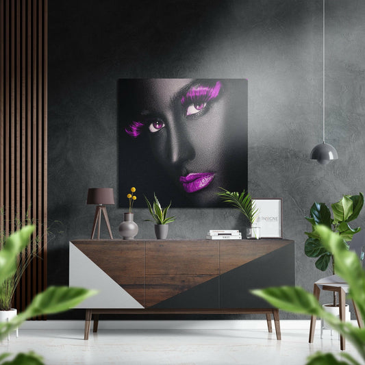 Magenta lashes dark beauty metal wall art