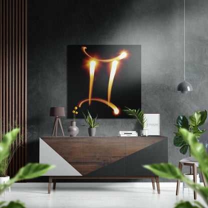 Gemini zodiac glyph fire metal wall art