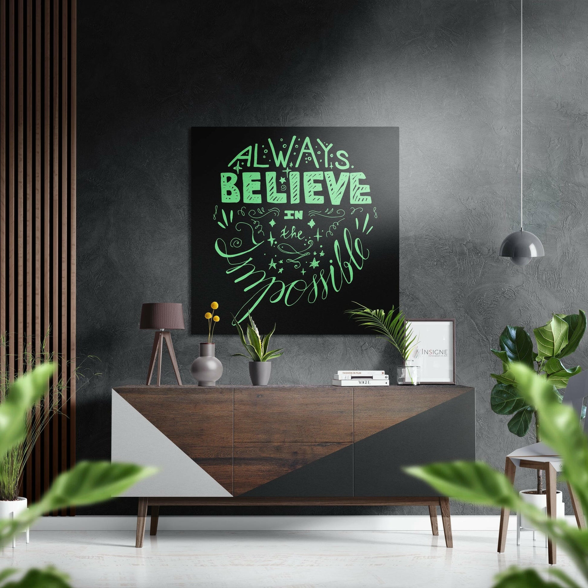 Believe in Impossible metal wall art on brushed aluminum dibond