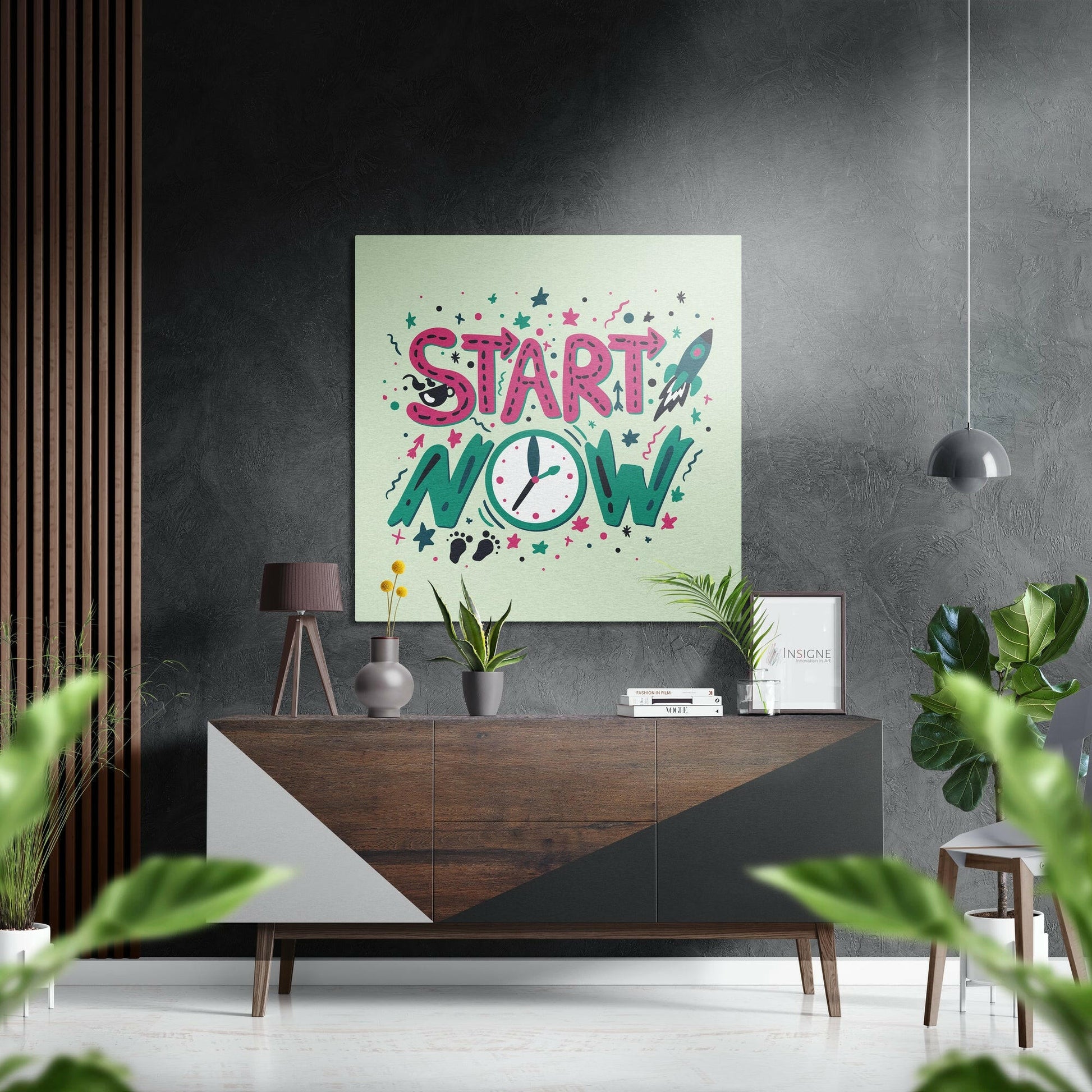 Start Now motivational typography metal wall art