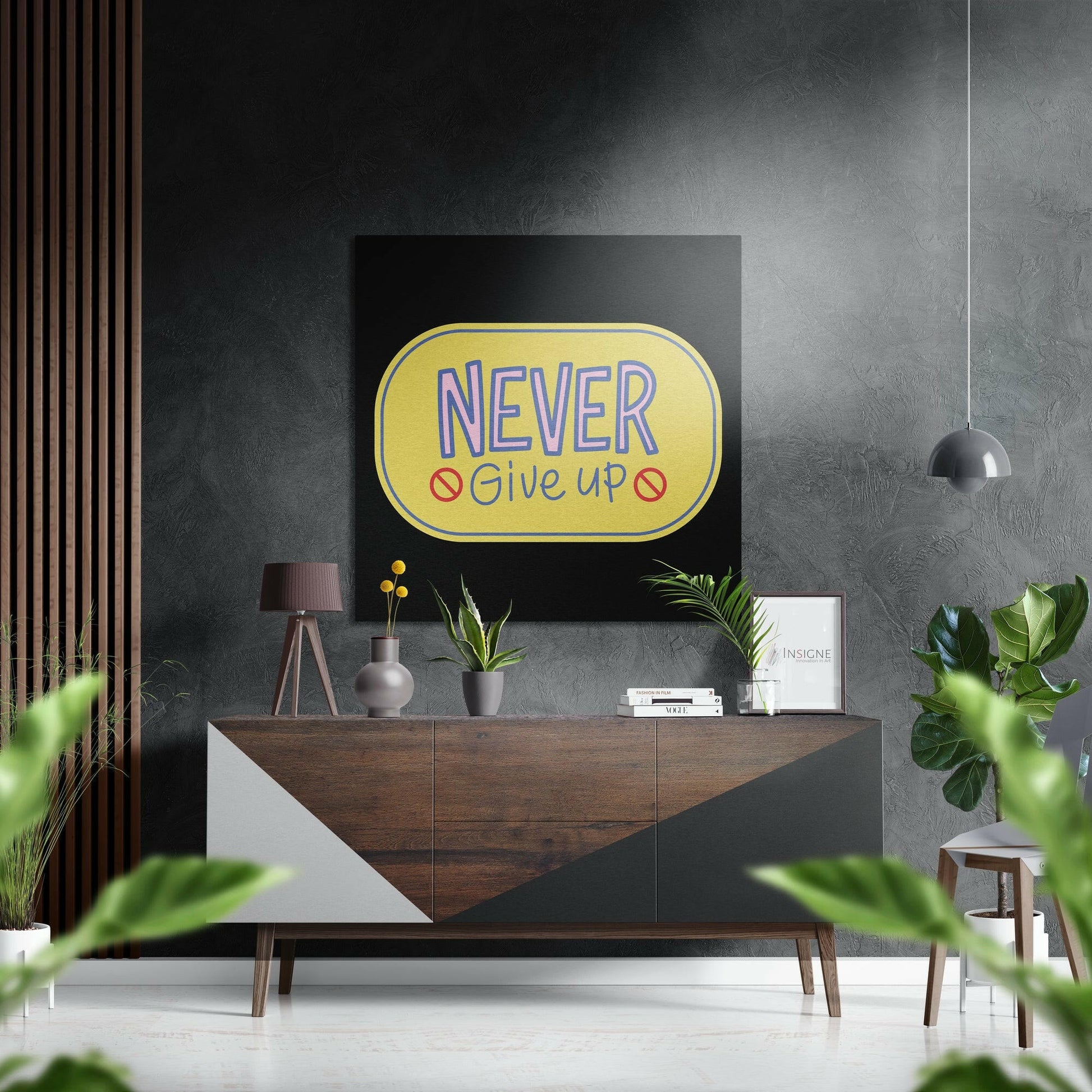 Yellow Neon Never Give Up Art