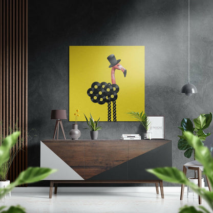 Top hat flamingo metal wall art