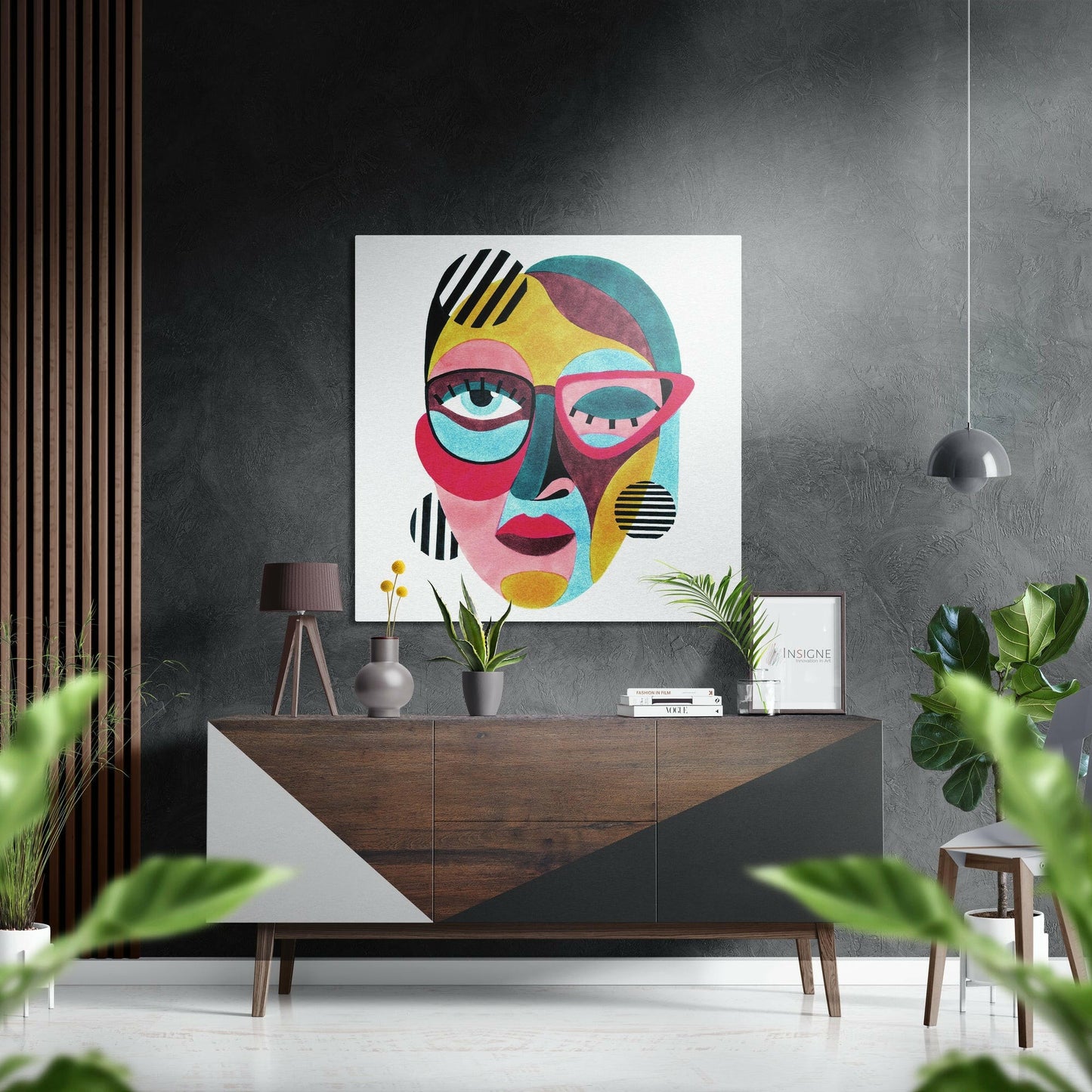Pink Cat Eye Glasses Face Metal Wall Art