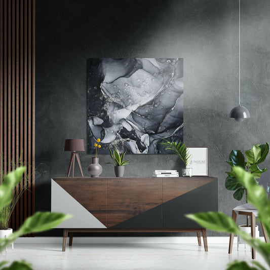 Black silver ink marble metal wall art