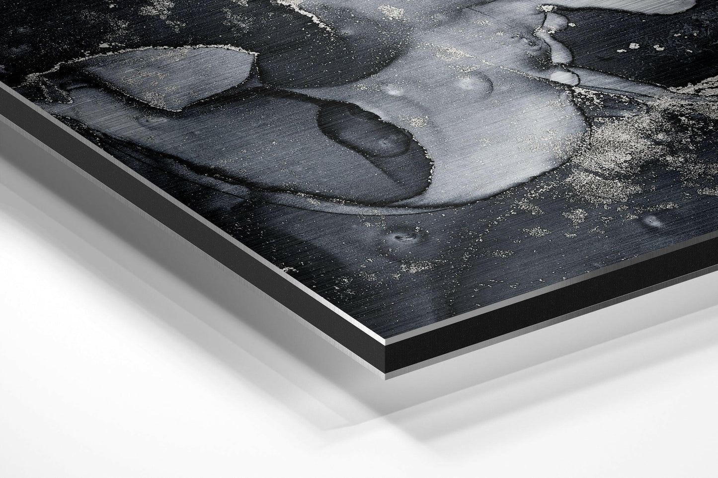 Black Silver Ink Marble Metal Wall Art