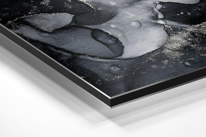 Black Silver Ink Marble Metal Wall Art
