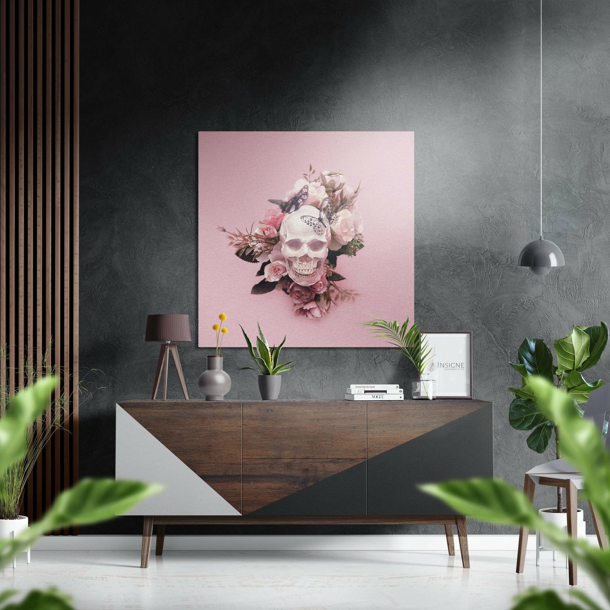 Floral butterfly skull metal wall art design