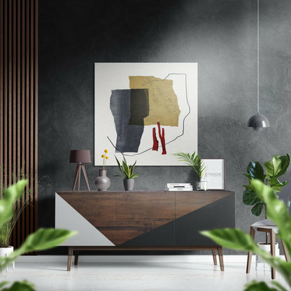 Abstract paper shapes yellow navy metal wall art