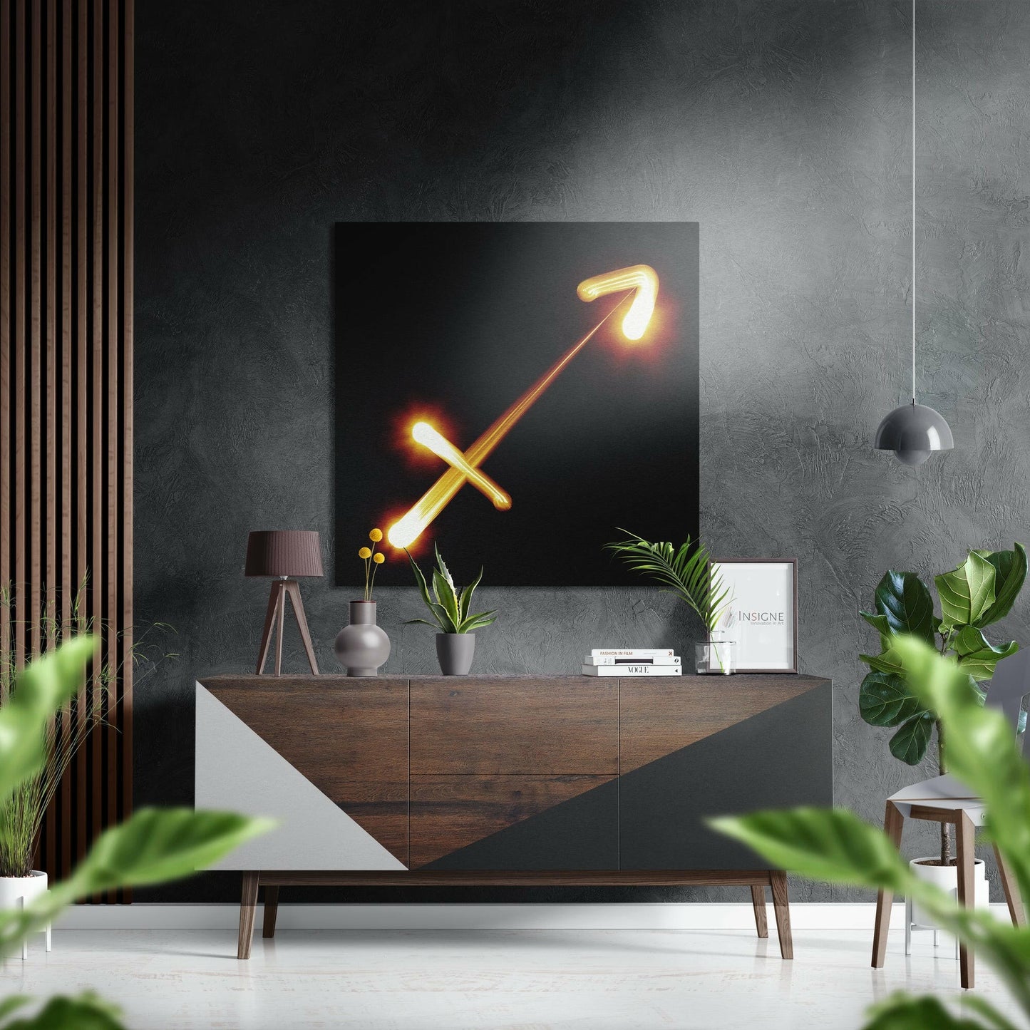 Sagittarius glowing arrow metal wall art light trail