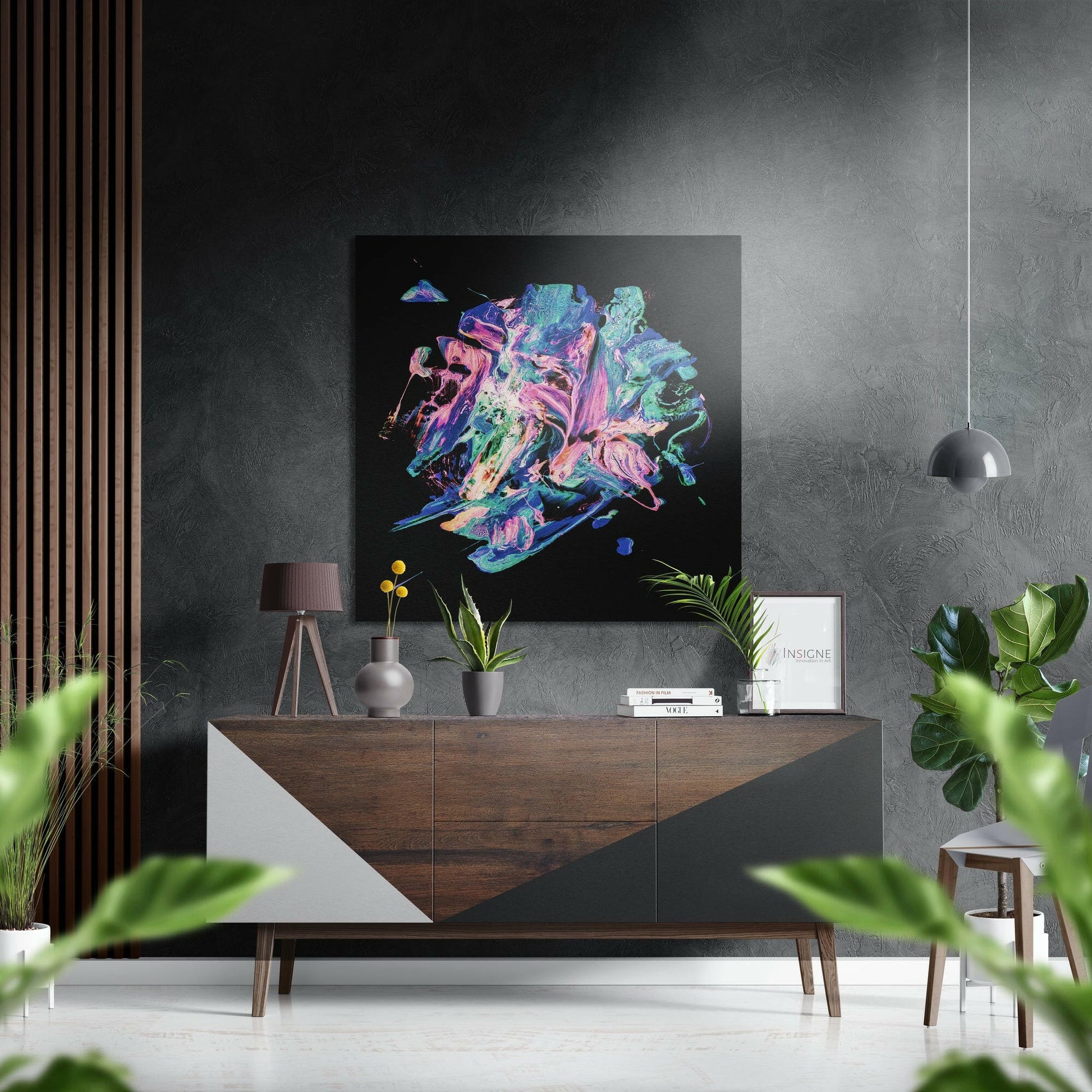 Pastel teal coral marbled metal wall art
