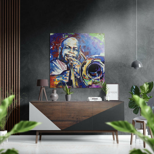Trumpet Player Palette Knife Metal Wall Art