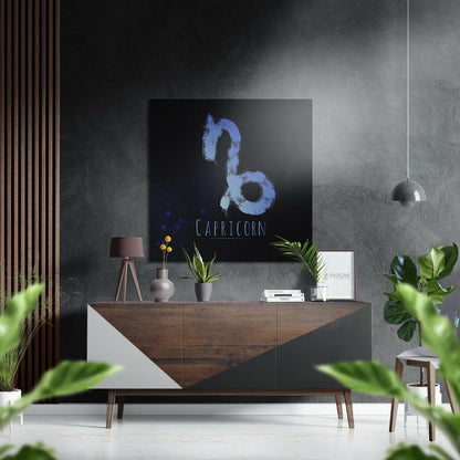 Capricorn zodiac symbol brushed aluminium metal wall art