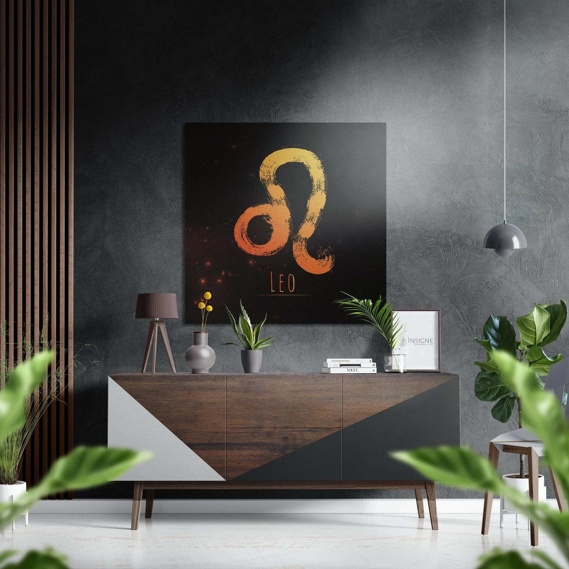 Leo star sign metal wall art in orange chalk