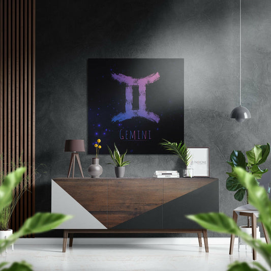 Purple Gemini star sign metal wall art