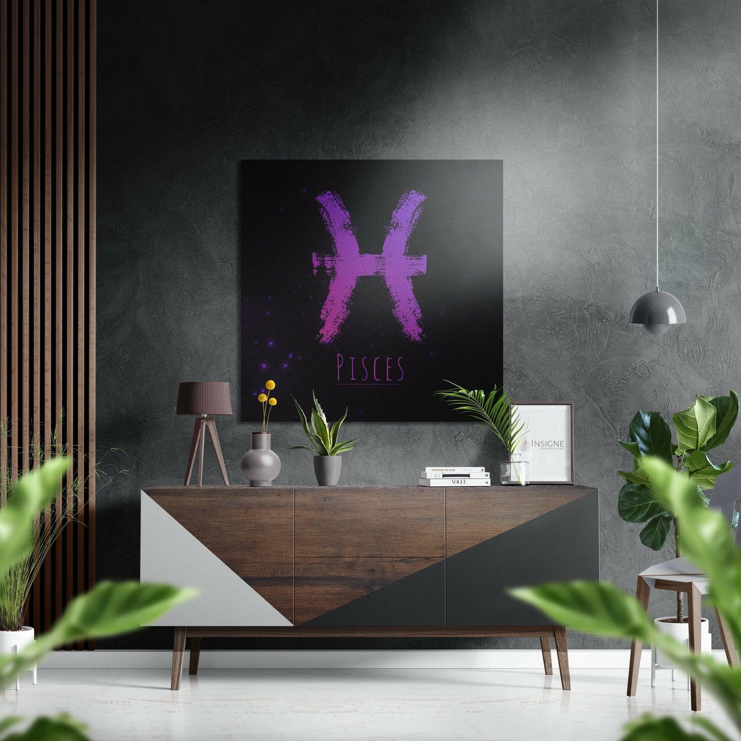 Magenta chalk Pisces zodiac metal wall art