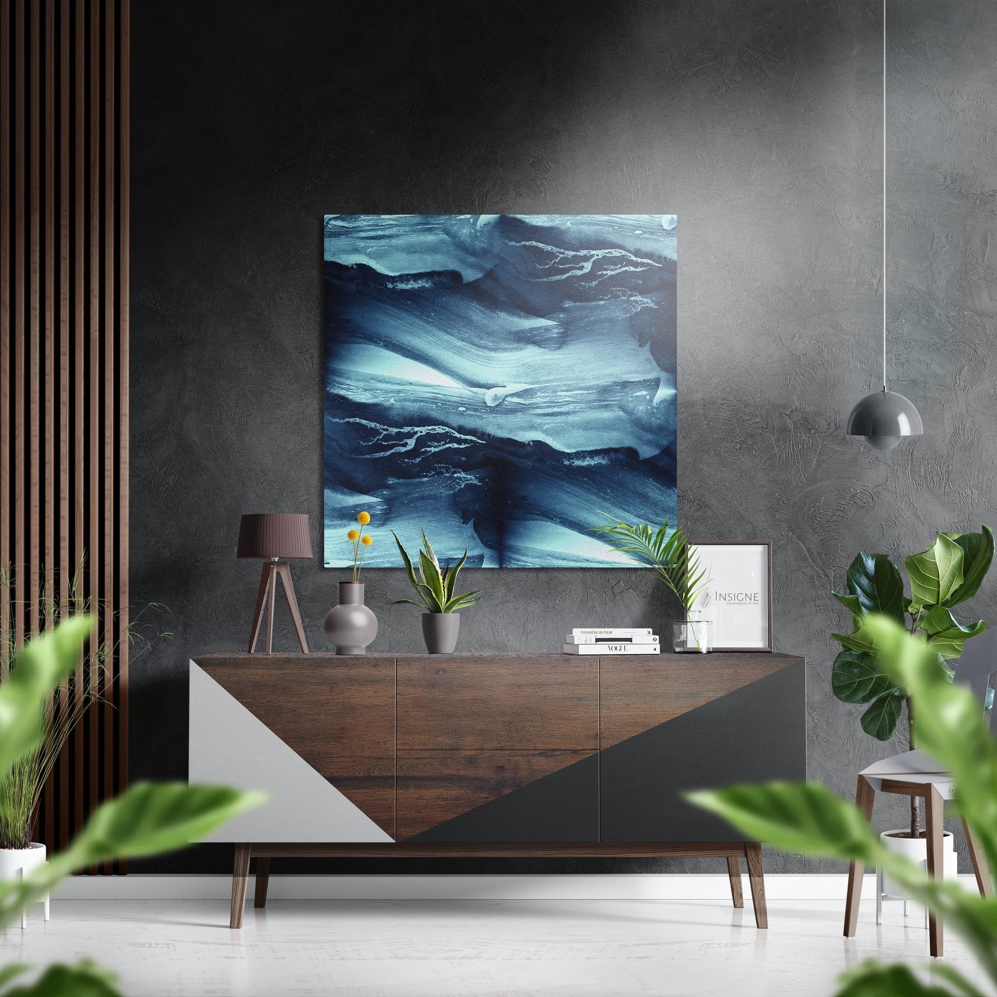 Blue abstract aluminum metal wall art design