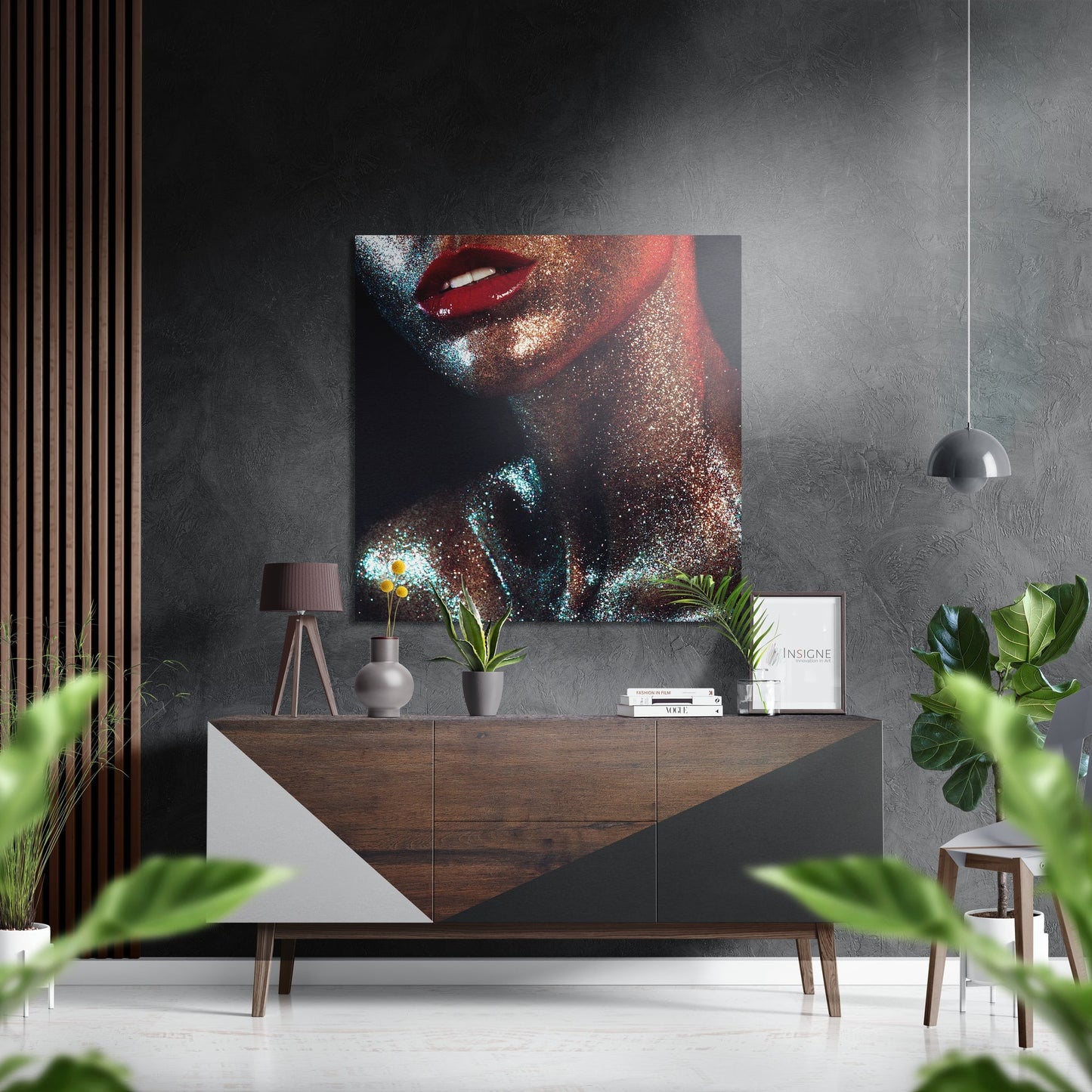Red Lips Copper Glitter Skin metal wall art pop-art design