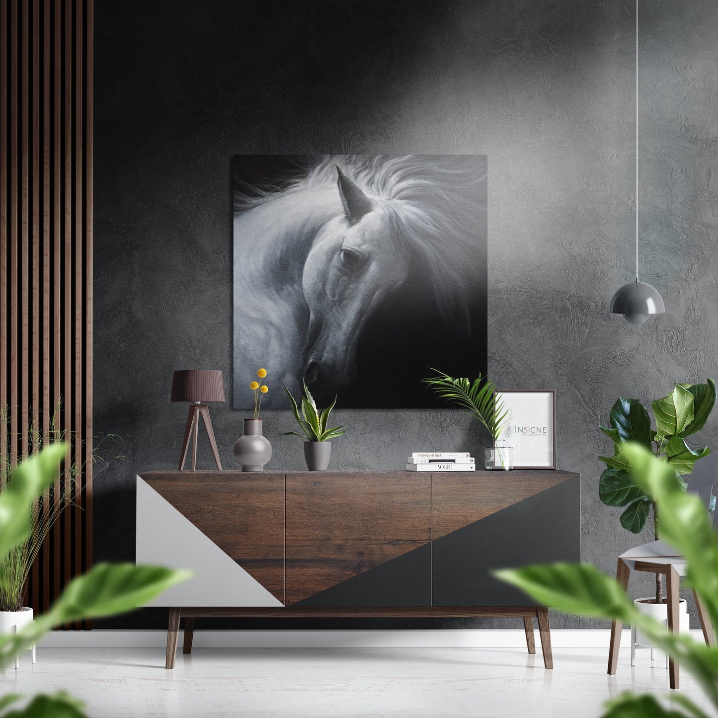 White Horse Flowing Mane Metal Art