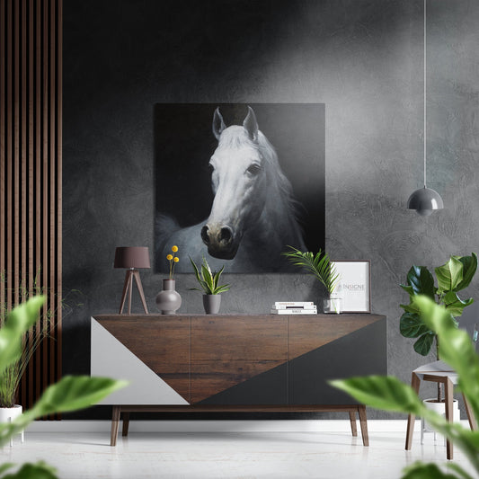 White Horse Head Dark Metal Art