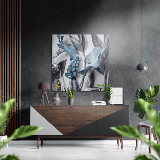 Blue Iris and Berry Botanical Metal Wall Art