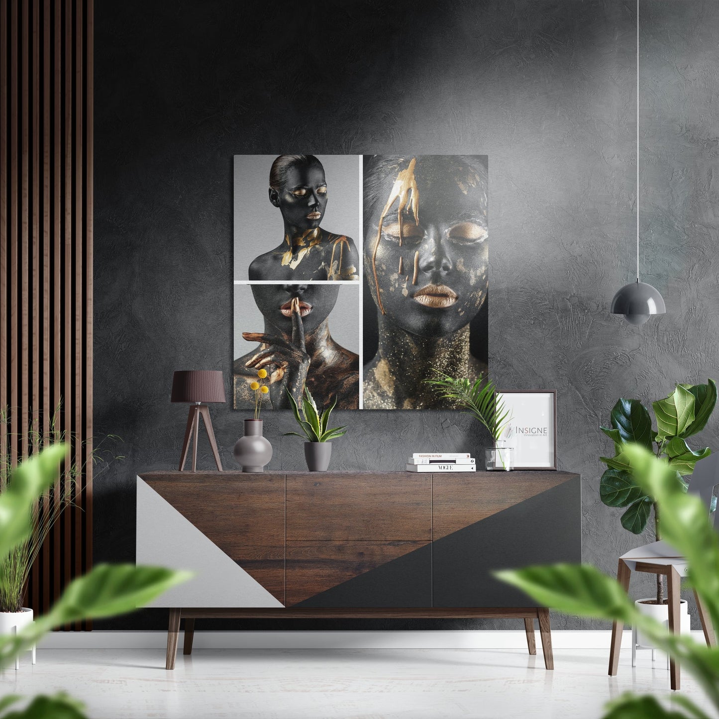 Woman portrait aluminum wall art in a modern room