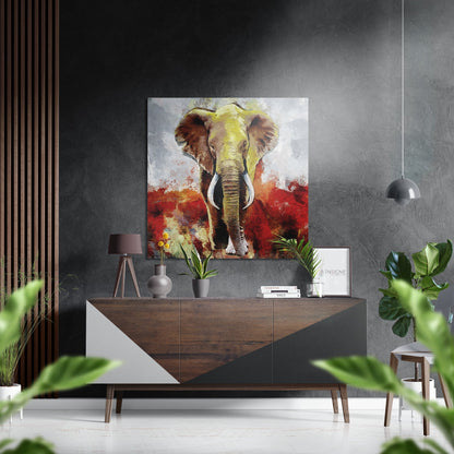 Front-facing painted elephant aluminum wall art