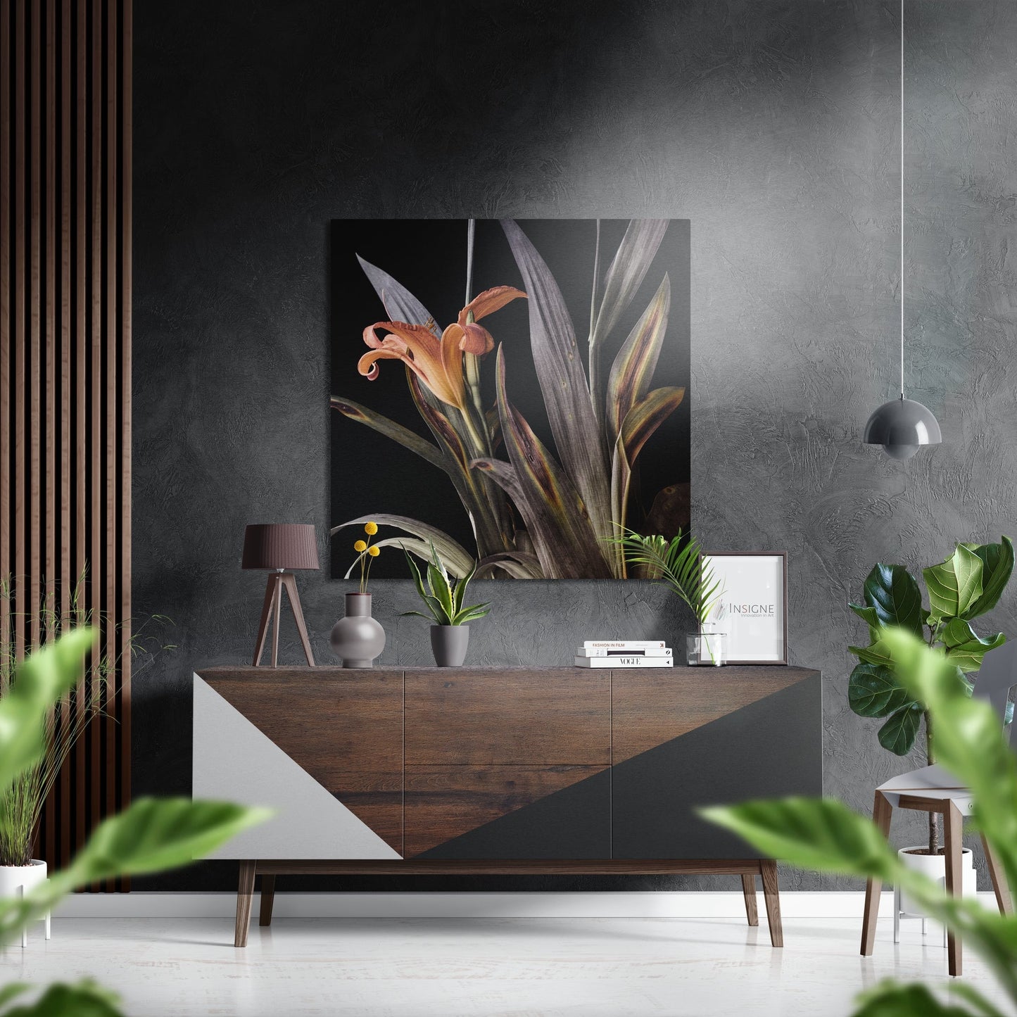Orange Lily Bloom Metal Wall Art brushed aluminum floral print