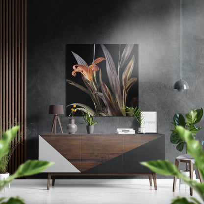 Orange Lily Bloom Metal Wall Art brushed aluminum floral print