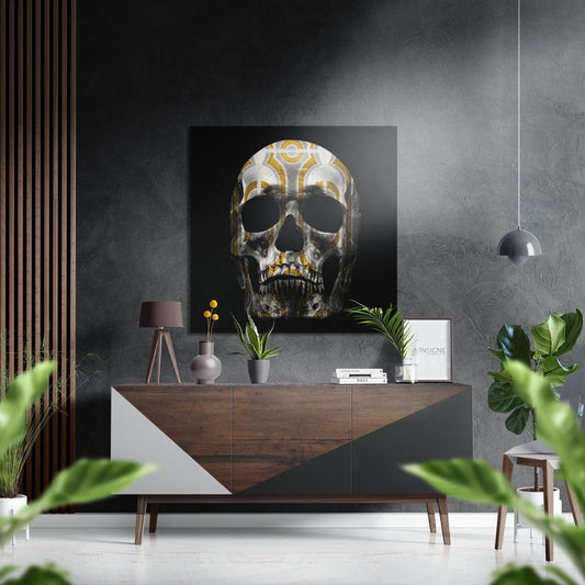 Gold Pattern Skull Metal Wall Art