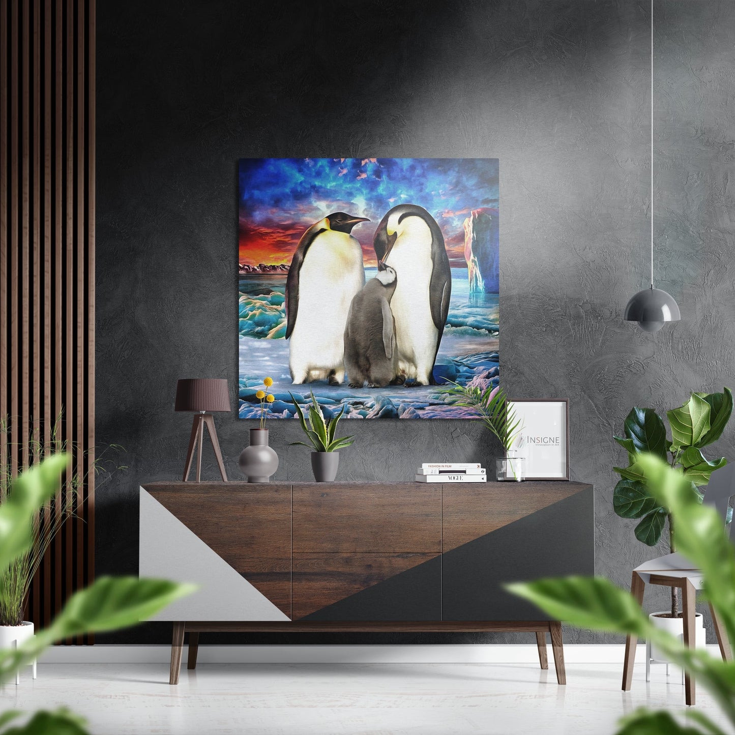 Penguin family metal wall art