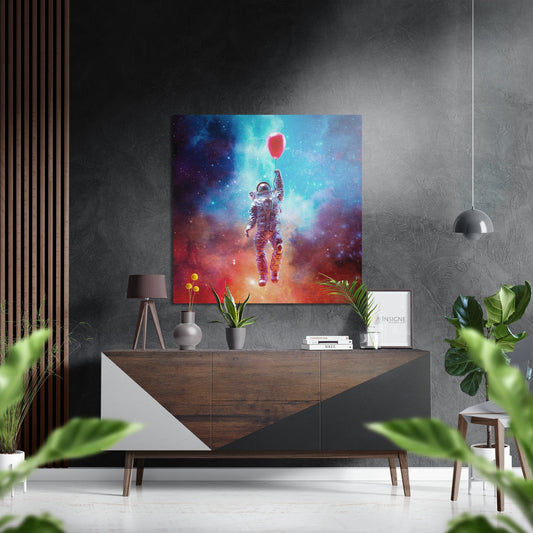 Astronaut red balloon metal wall art